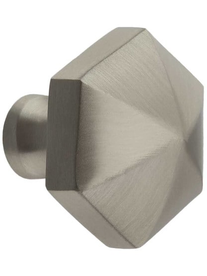 Solid Brass Hexagonal Knob - 1 1/4 inch Diameter in Satin Nickel.